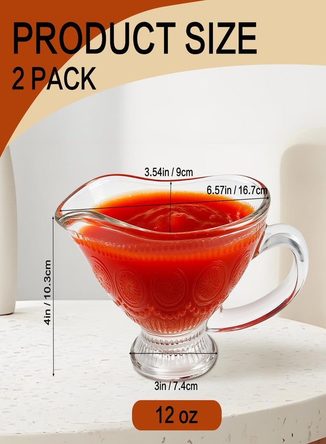 عبوة من قطعتين من أطباق المرق الزجاجية من سيوك، سعة 12 أونصة، مزودة بمقبض، قارب صلصة شفاف مزين بنقوش زهور بارزة، مثالي لتناول الطعام، ووجبات العطلات، والحفلات، وعيد الشكر، وعيد الميلاد. - Image 2